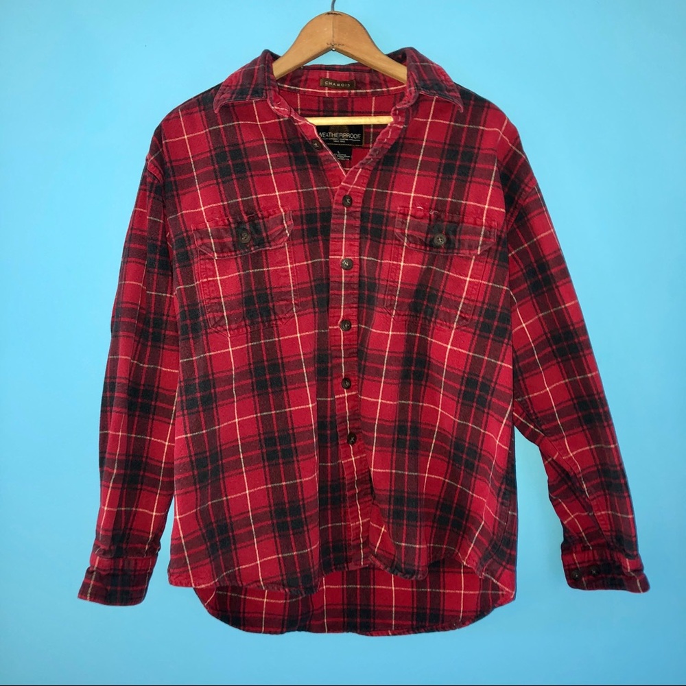 Weatherproof Red Black Flannel Plaid Button Down Lumberjack Country